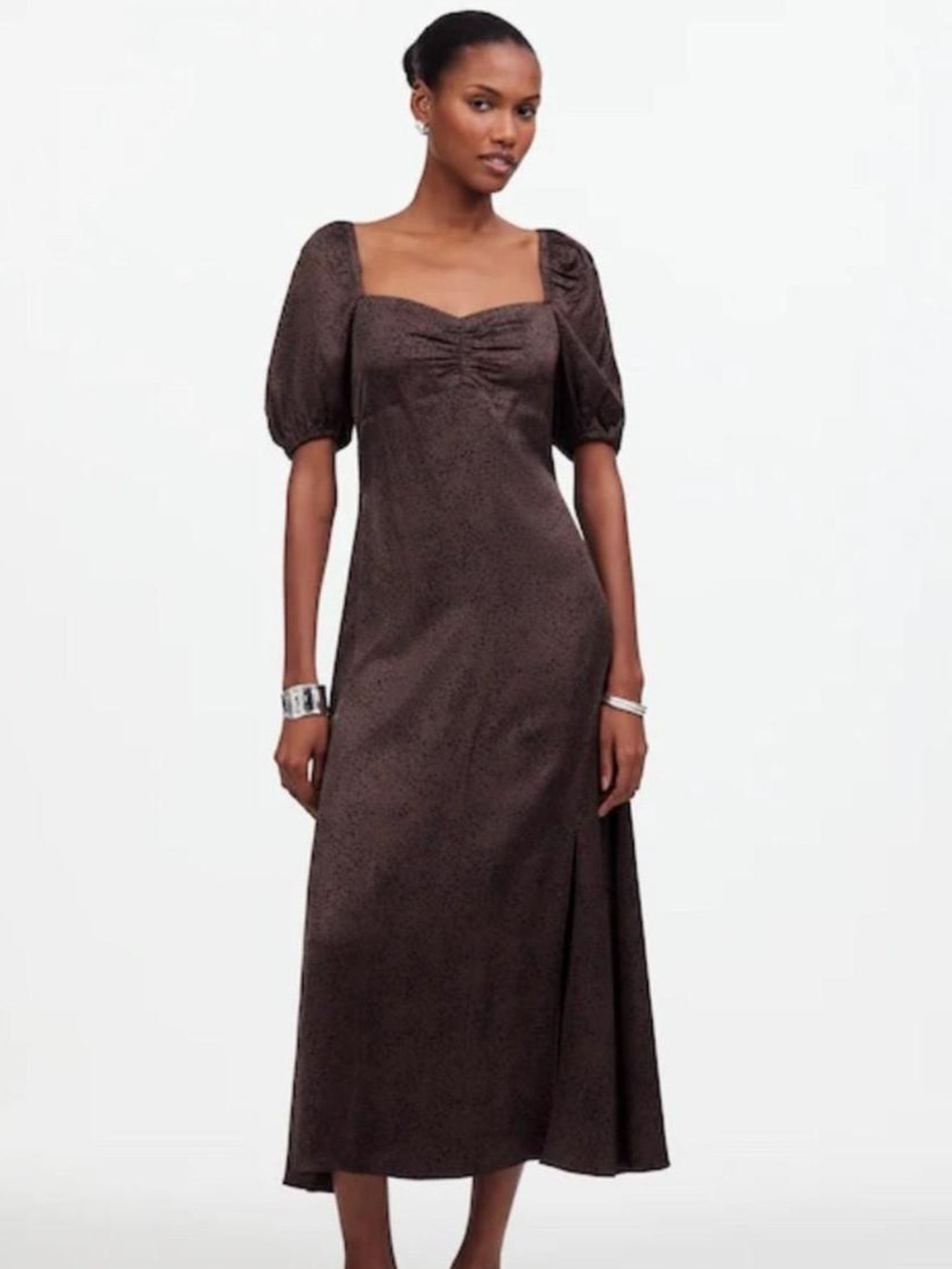 Madewell Chocolate Brown Puff-Sleeve Maxi Dress